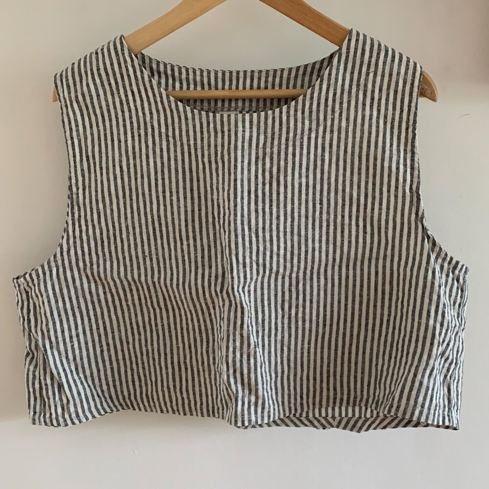 Striped Linen Crop Tank - Black and White